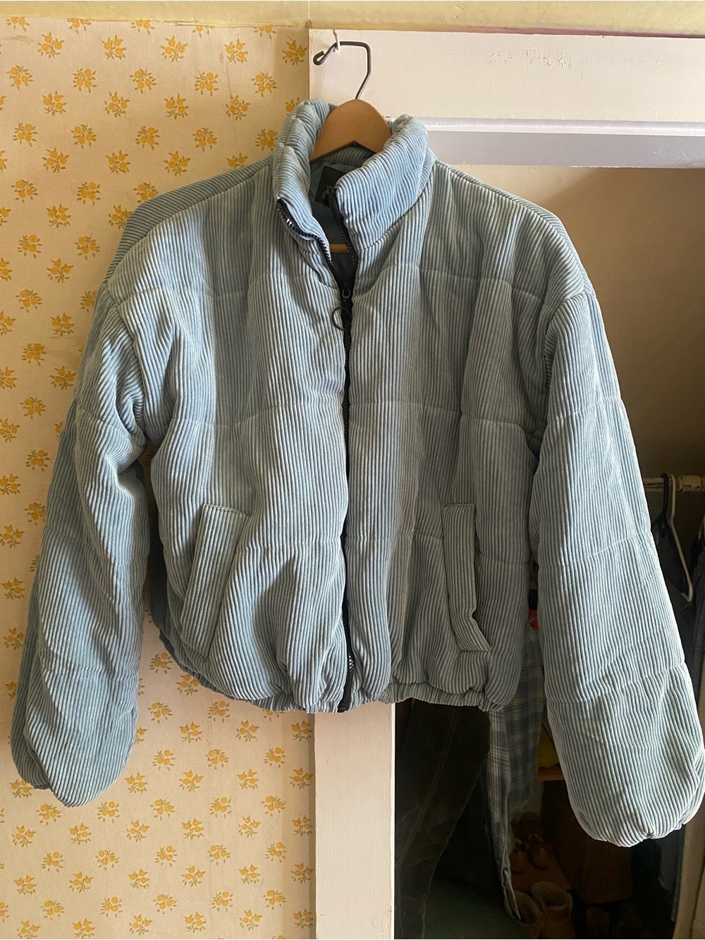 Light Blue Corduroy Puffer Jacket